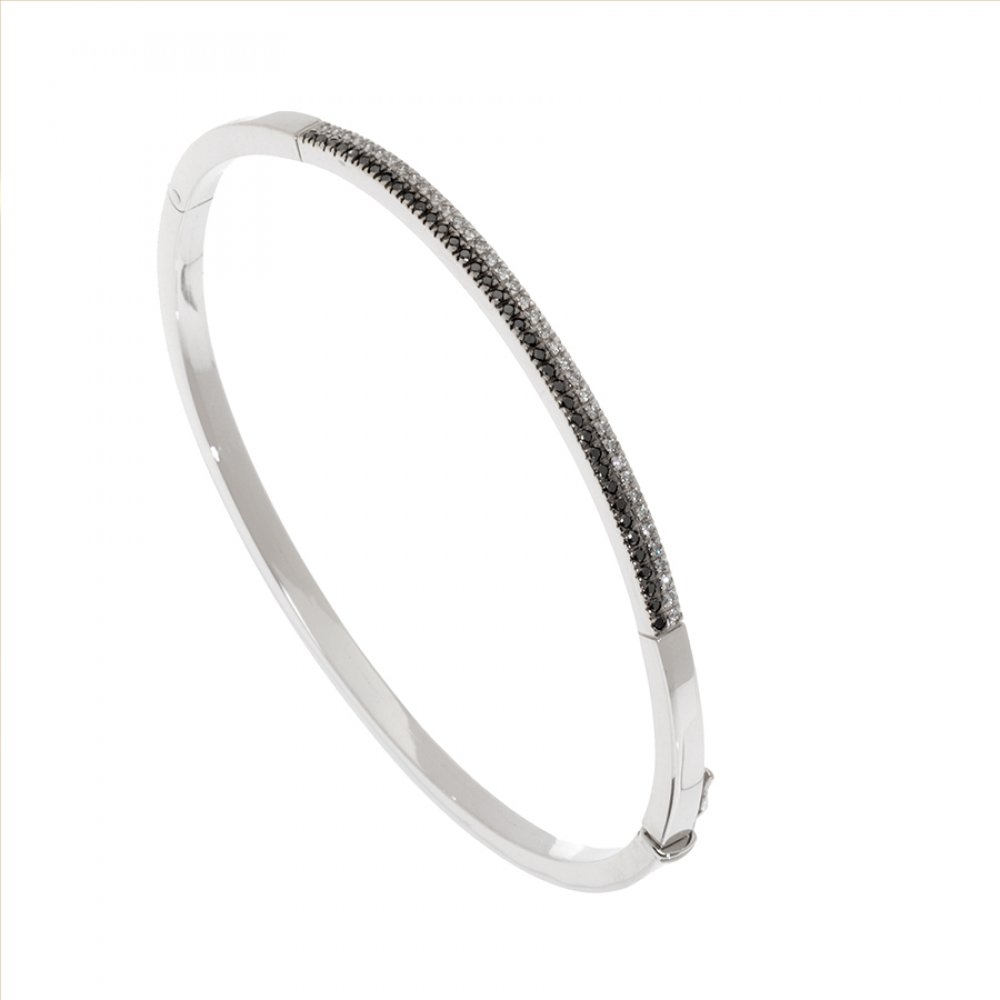 Rigid bangle bracelet in 18 carat white gold. Frontis with double line of diamonds, brilliant cut, - Image 2 of 3