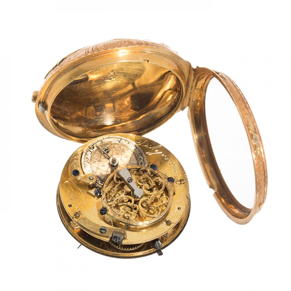 Catalino pocket watch. White dial, breguet type hands, arabic numerals. Back with painted enamel - Image 3 of 4