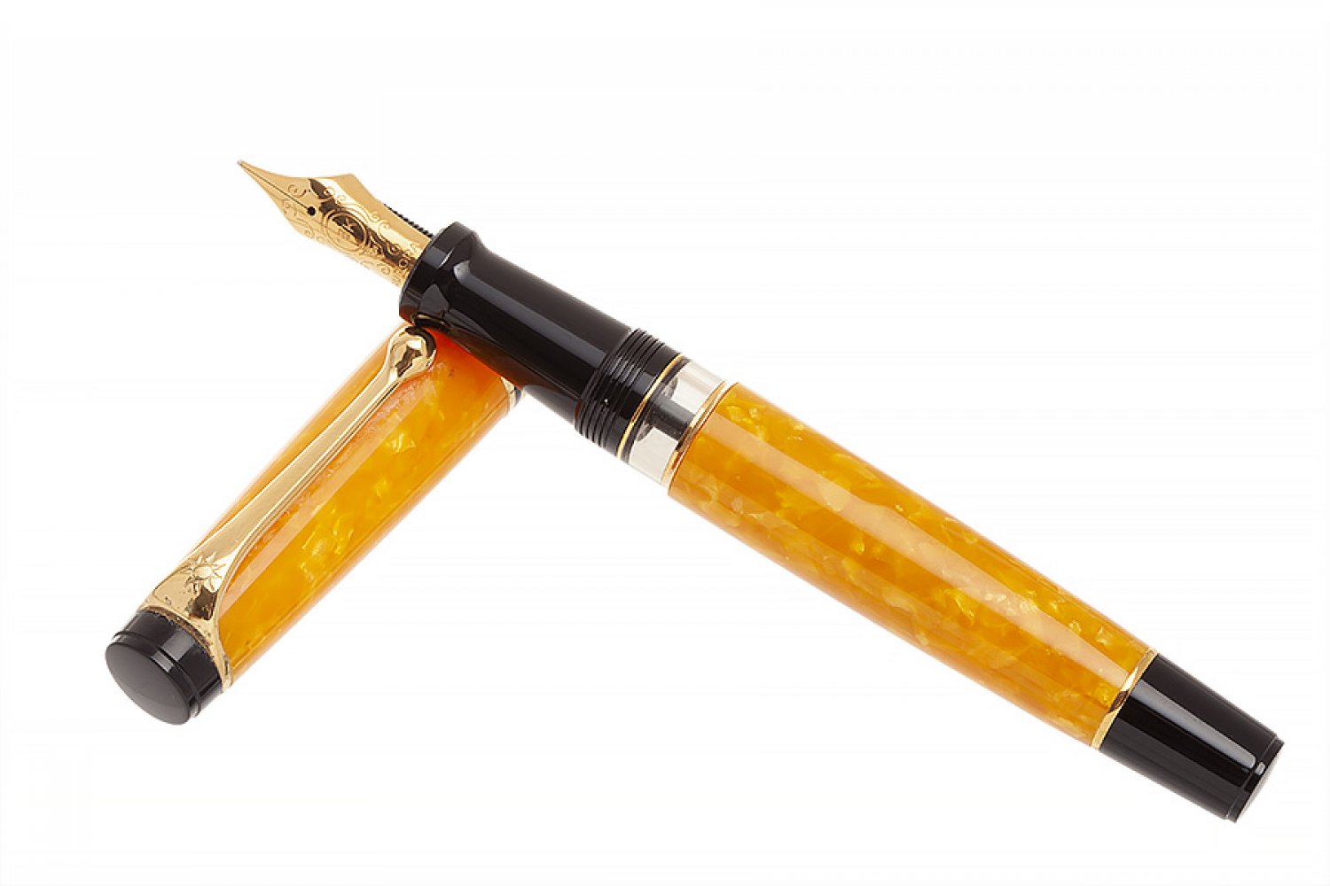 AURORA "SOLE" FOUNTAIN PEN, 1996.Orange and black and gold marbled resin barrel.Nib in 18 Kts - Image 2 of 3