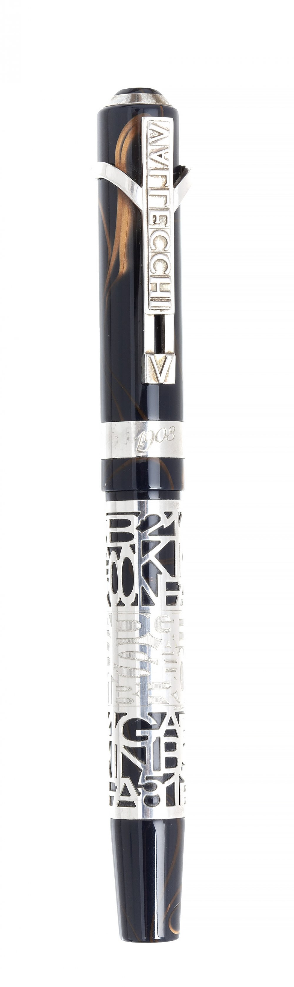 VISCONTI "VALLECHI 1903" FOUNTAIN PEN.Black resin barrel and silver details.Limited edition.