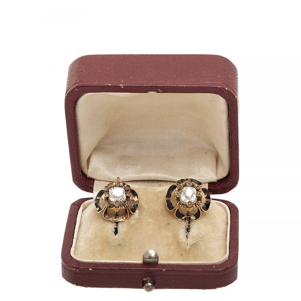 Pair of 18 kt yellow gold earrings. from the end of the 19th century, in the shape of a flower, with - Image 4 of 4