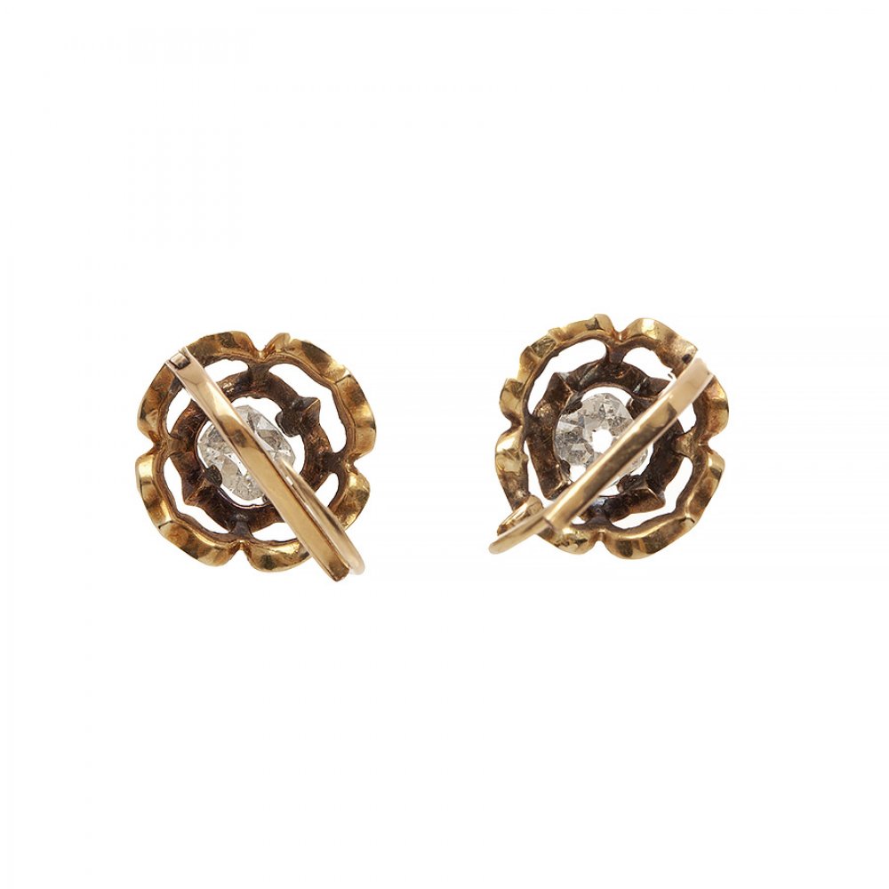 Pair of 18 kt yellow gold earrings. from the end of the 19th century, in the shape of a flower, with - Image 2 of 4