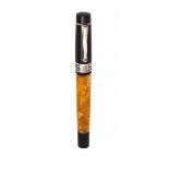 DELTA 365 MILLENIUM FOUNTAIN PEN.Orange and black marbled resin and silver plated barrel.Nib in 18