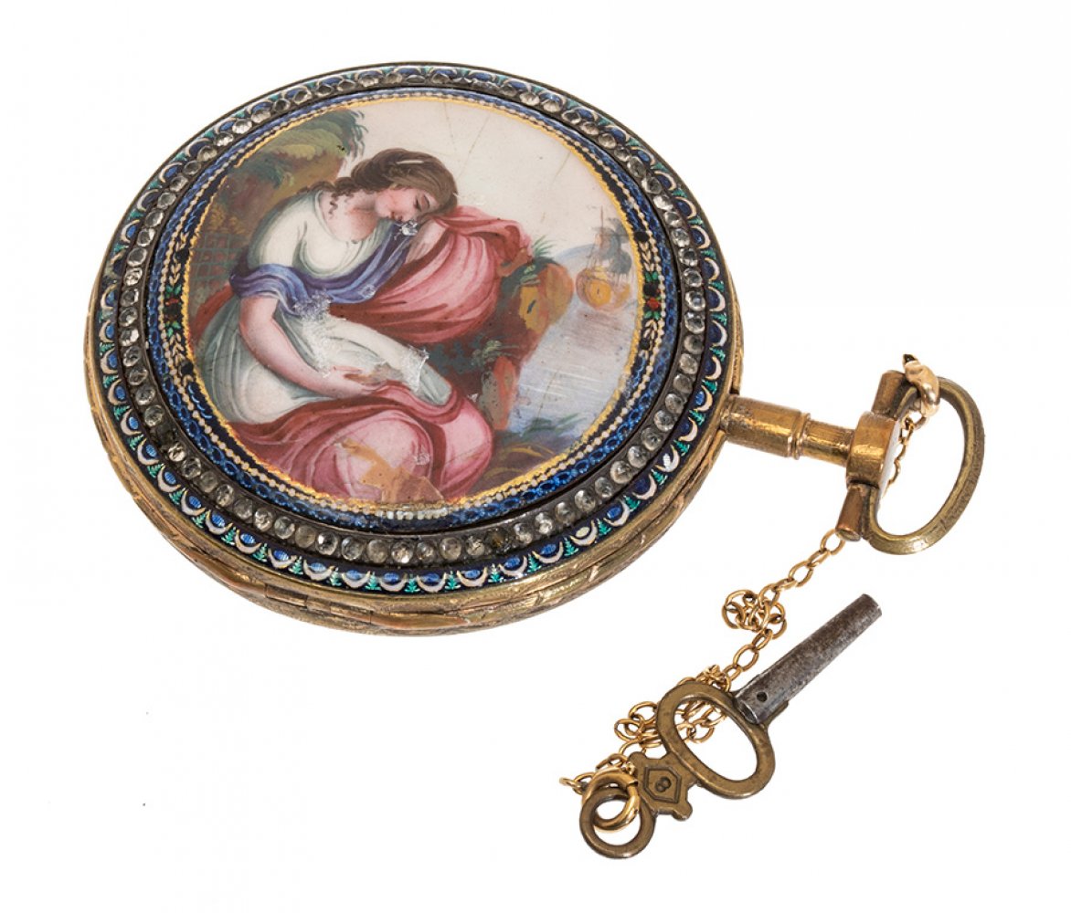 Catalan pocket watch. Switzerland, 18th century.With interior signature of the enameller P.L Leton, - Image 2 of 3