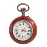 Pocket watch in silver and enamel, 19th century. White dial, Roman numerals, cathedral hands.