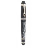 MARLEN "TEN" FOUNTAIN PEN.Black resin barrel with silver accents.Limited edition.Two-tone 18kt