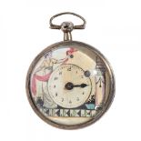 ROMILLY pocket watch. Paris, late 18th century.Silver lepine pocket watch. Painted enamel dial.