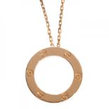 CARTIER. "Love" pendant and chain.In 18kt yellow gold decorated with the iconic engraving of the