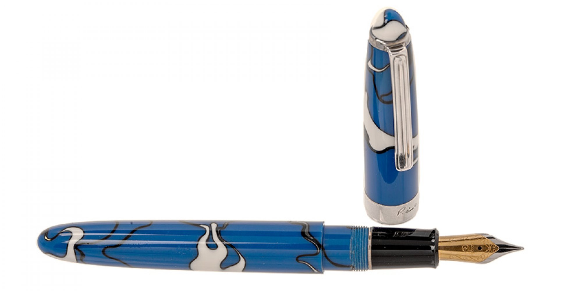RÉCIFE FOUNTAIN PEN, LIMITED SERIES MYSTIQUE REPLICA SENIOR.Blue and white resin barrel.Nib plated - Image 2 of 3