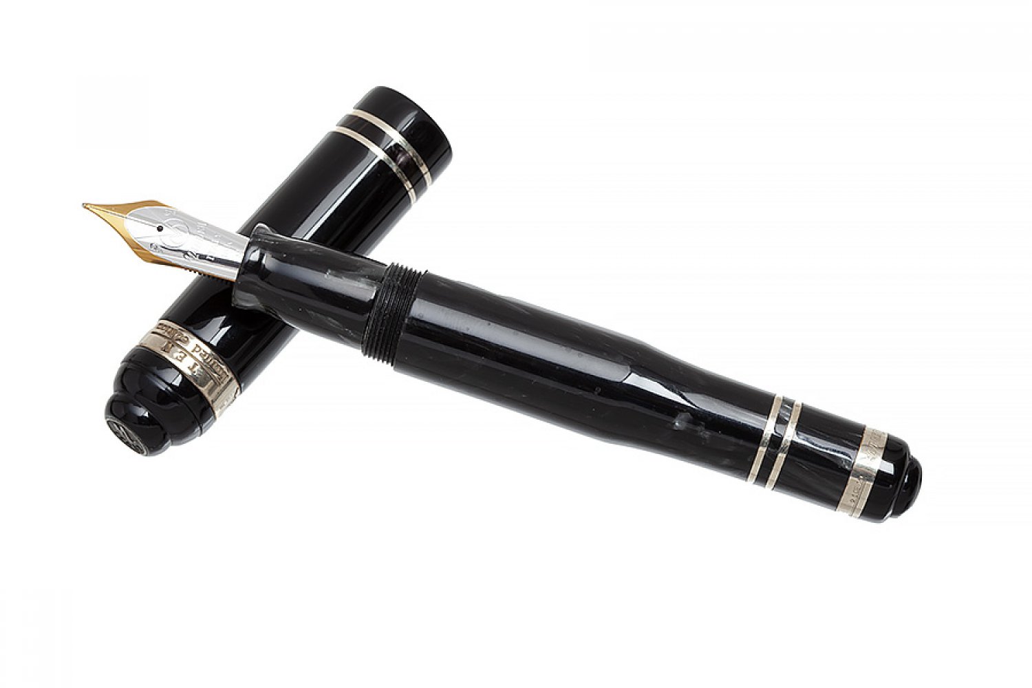 MARLEN "TEN" FOUNTAIN PEN.Black resin barrel with silver accents.Limited edition.Two-tone 18kt - Image 2 of 3