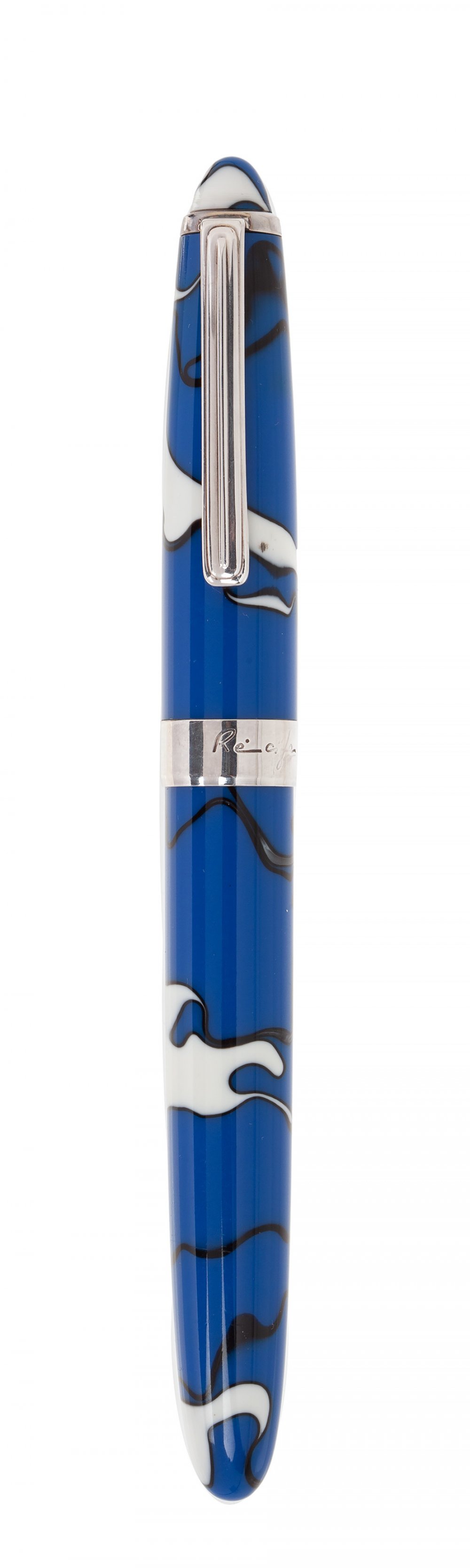 RÉCIFE FOUNTAIN PEN, LIMITED SERIES MYSTIQUE REPLICA SENIOR.Blue and white resin barrel.Nib plated