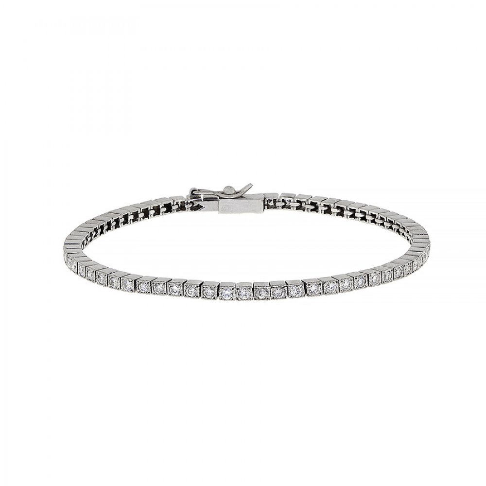 Rivière bracelet in 18 kt white gold. Articulated model of chatons that set diamonds, brilliant cut,