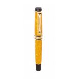 AURORA "SOLE" FOUNTAIN PEN, 1996.Orange and black and gold marbled resin barrel.Nib in 18 Kts
