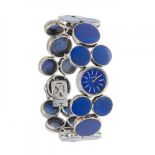 CARTIER watch, 70s, n. 19056, bracelet model 20819, for women.In white gold and lapis lazuli. Case