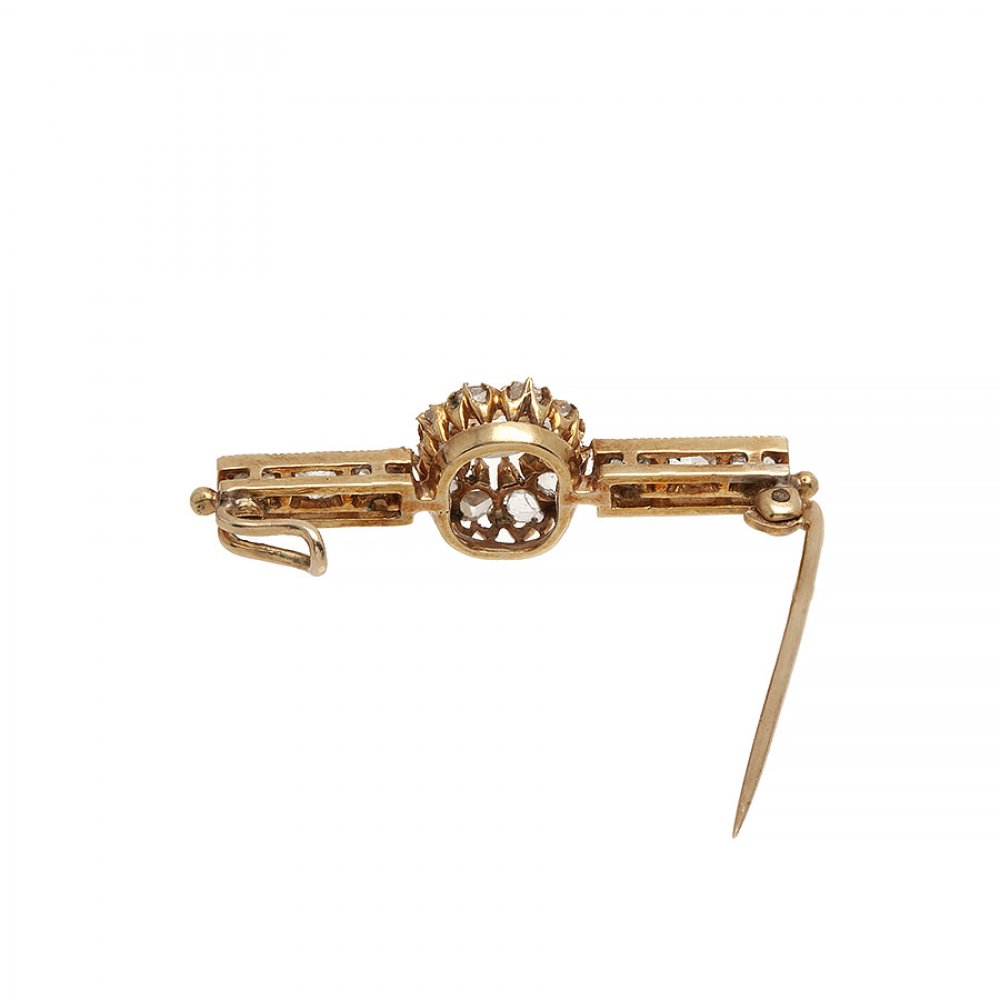 18 kt yellow gold pin, from the end of the 19th century, set with diamonds, and a central rose - Image 2 of 3