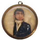 Neapolitan school of ca. 1810."Portrait of a gentleman.Relief in polychrome wax.Bronze frame. Convex