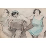 RICARDO OPISSO I SALA (Tarragona, 1880 - Barcelona, 1966)."The Accordionist".Charcoal and coloured