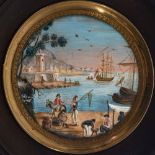 Spanish school of the late 18th century."Port View".Gouache on vellum.Signed by Cesáreo de Aldamar