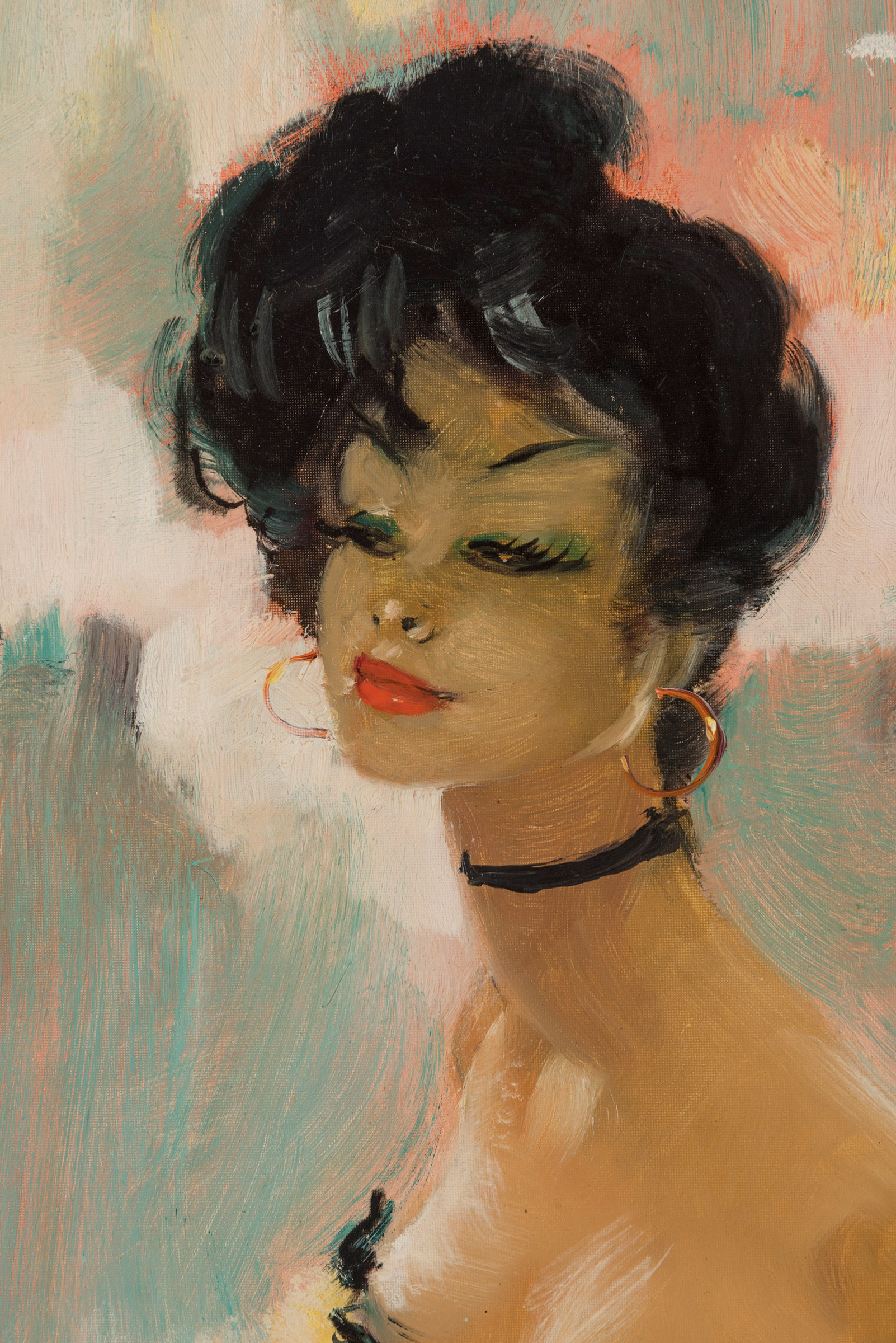 JEAN-GABRIEL DOMERGUE (France, 1889 - 1962)."Casino de Paris".Oil on masonite.With label on the - Image 7 of 7