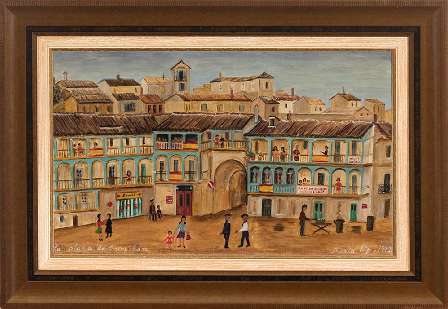 MARÍA POP (Athens, 1925-2009)."Plaza de Chinchón", 1972.Oil on canvas.Signed and dated in the - Image 5 of 7
