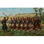 French school, late 19th century."Army Drummers, 1875.Oil on canvas.Signed and dated in the lower