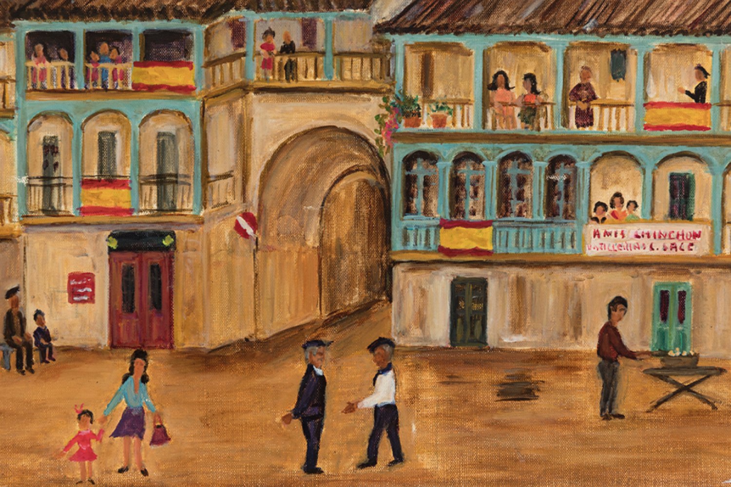 MARÍA POP (Athens, 1925-2009)."Plaza de Chinchón", 1972.Oil on canvas.Signed and dated in the - Image 6 of 7