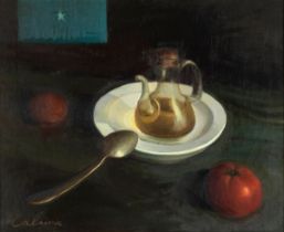 RAMÓN CALSINA BARÓ (Barcelona, 1901 - 1992)."Still life with an oilcan".Oil on canvas.Signed in