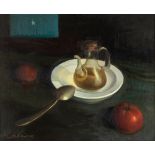 RAMÓN CALSINA BARÓ (Barcelona, 1901 - 1992)."Still life with an oilcan".Oil on canvas.Signed in