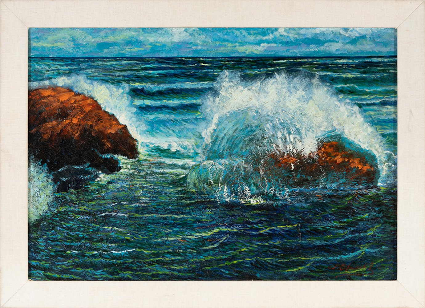 Mexican school of the late 19th and early 20th centuries. XX."Breaking waves".Oil on canvas, - Image 4 of 4