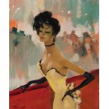 JEAN-GABRIEL DOMERGUE (France, 1889 - 1962)."Casino de Paris".Oil on masonite.With label on the