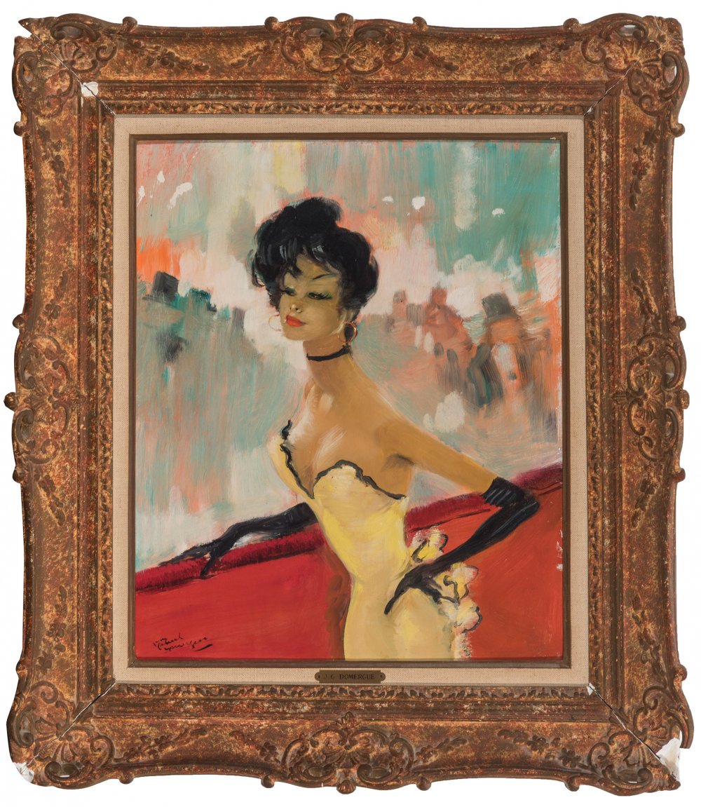 JEAN-GABRIEL DOMERGUE (France, 1889 - 1962)."Casino de Paris".Oil on masonite.With label on the - Image 6 of 7