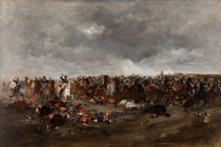 LOUIS HENRY DUPRAY (Sedan, 1841-Paris, 1909)."Cavalry Regiment".Oil on canvas (original canvas).