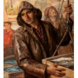 MARIANO YZQUIERDO VIVAS(Puerto Príncipe, Cuba, 1893- Madrid, 1985)."Fishermen".Oil on canvas.