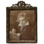 European school; 19th century."Portrait of Beethoven".Gouache on vellum.It has a bronze frame.