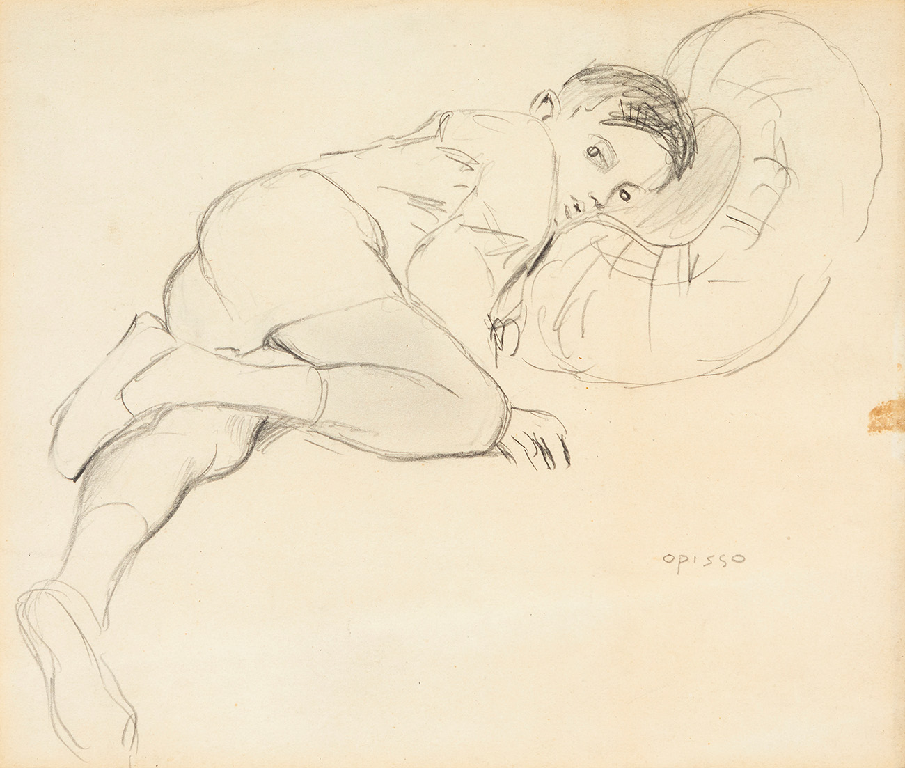 RICARDO OPISSO I SALA (Tarragona, 1880 - Barcelona, 1966)."Child resting".Pencil on paper.Signed