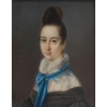 Spanish school ca. 1830."Portrait of a lady.Gouache on vellum.Signed "García fecit".Silver frame.