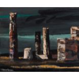 JOAQUÍN VAQUERO TURCIOS (Madrid, 1933 - Santander, 2010)."Storm over the ruins".Oil on canvas (
