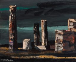 JOAQUÍN VAQUERO TURCIOS (Madrid, 1933 - Santander, 2010)."Storm over the ruins".Oil on canvas (