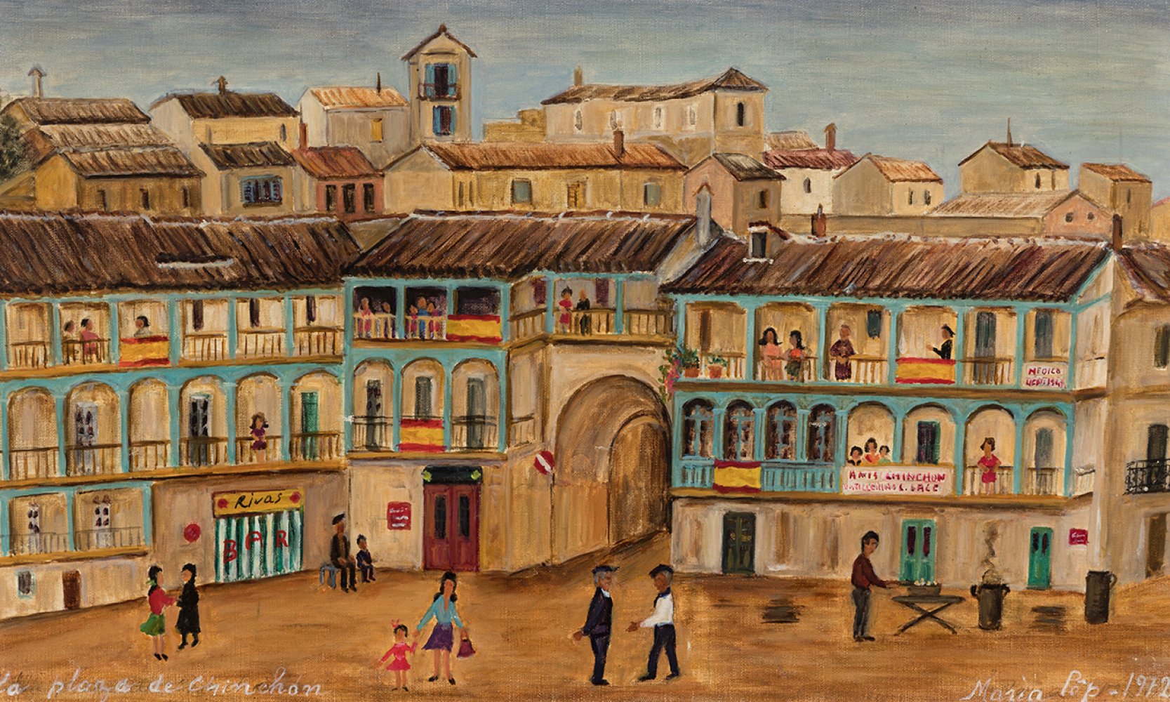 MARÍA POP (Athens, 1925-2009)."Plaza de Chinchón", 1972.Oil on canvas.Signed and dated in the