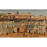 MARÍA POP (Athens, 1925-2009)."Plaza de Chinchón", 1972.Oil on canvas.Signed and dated in the