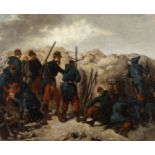 French school, late 19th century."The Trench.Oil on canvas.Signed (illegible).Relined. Frame with