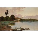 JOSÉ PONCE PUENTE (Málaga, 1862-1931)."Laguna".Oil on panel.Signed in the lower right corner.