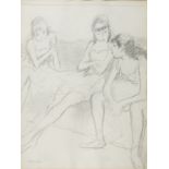 RICARDO OPISSO I SALA (Tarragona, 1880 - Barcelona, 1966)."Three friends".Pencil on paper.Signed and