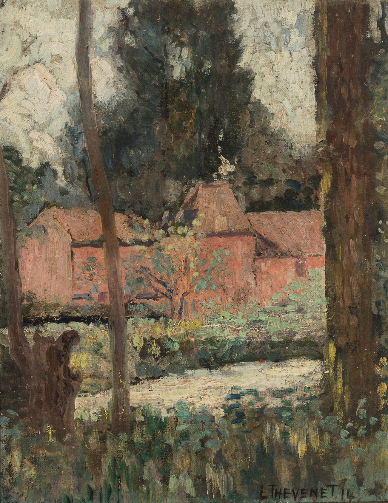 LOUIS THÉVENET (Bruges, 1874-Hal, 1930)."Landscape, 1914.Oil on táblex.Signed and dated in the lower