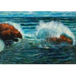 Mexican school of the late 19th and early 20th centuries. XX."Breaking waves".Oil on canvas,