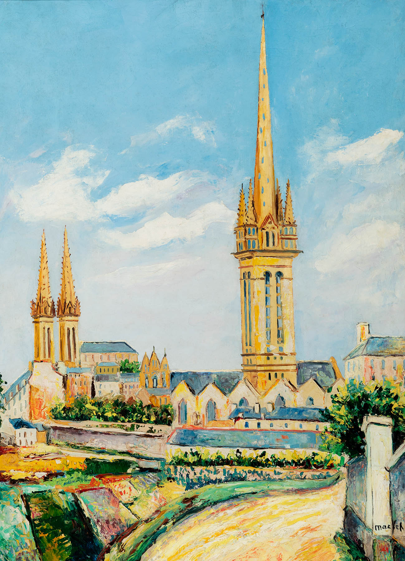 ELISÉE MACLET (Lyons-en-Santerre, 1881 - Paris 1962)."Cathedral of Saint Pol de Leon, Brittany.Oil