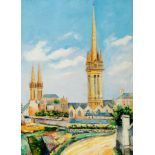 ELISÉE MACLET (Lyons-en-Santerre, 1881 - Paris 1962)."Cathedral of Saint Pol de Leon, Brittany.Oil