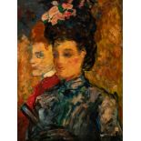 French school of the 19th century."Two women".Oil on canvas.Signed "Bonnard" in the lower right