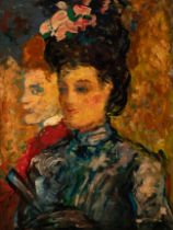French school of the 19th century."Two women".Oil on canvas.Signed "Bonnard" in the lower right