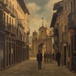 ANGEL LARROQUE ECHEVARRÍA (Bilbao, 1874 - 1961)."Urban View".Oil on panel.Signed in the lower